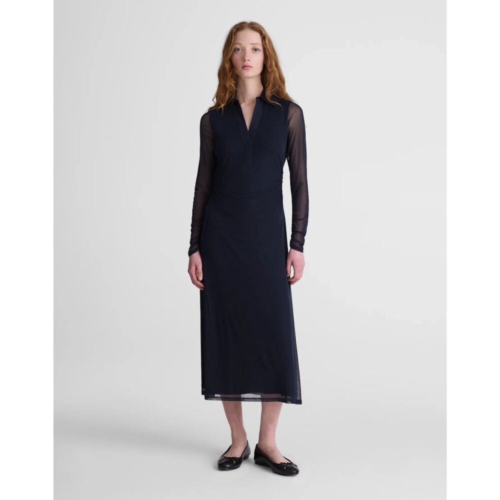 MADEWELL Long-Sleeve Polo Midi Dress M Classic Navy Mesh Lined Slim Fit NWT B63